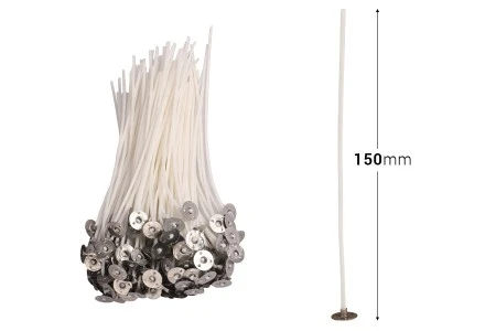 Pamučni voskirani fitilj dužine 150mm sa metalnom podlogom za sveće - 50 kom-2