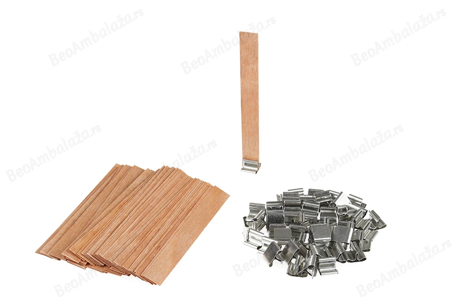 Drveni fitilj 15x130 mm sa metalnom osnovom za sveće - 25 kom-