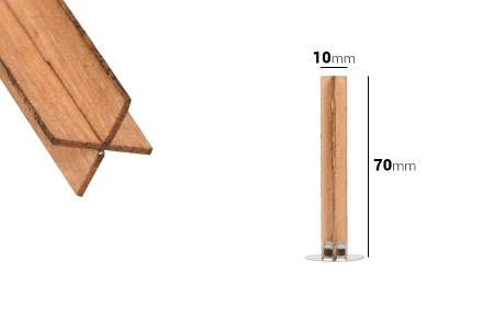 Drveni krstasti fitilj 10x70 mm sa metalnom osnovom za sveću - 25 kom-2