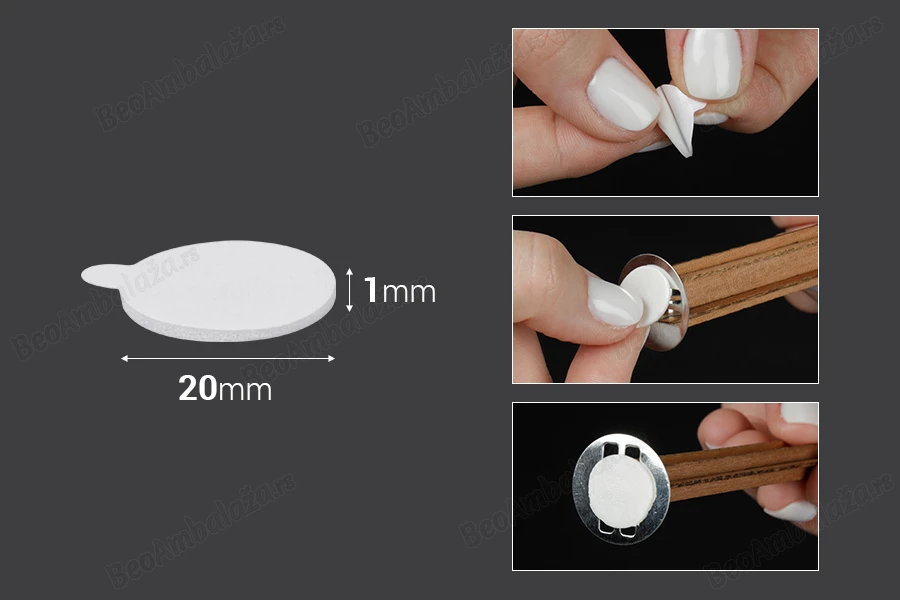 Dvostruko lepljive nalepnice za fitilje za sveće 20mm (penasti materijal) - 20 kom-dimenzije_slike