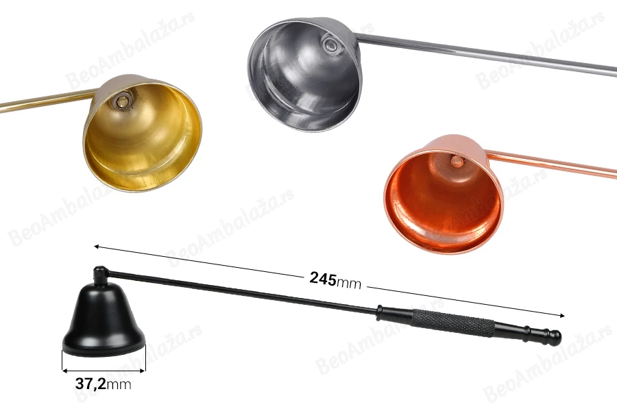 Metalni aparat za gašenje sveća (Inox) u crnoj boji, u obliku zvona-dimenzije_slike