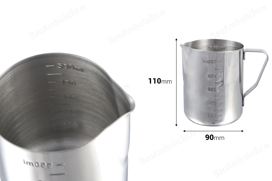 Posuda od nerđajućeg čelika (Inox) sa menzurom i drškom 550mL-dimenzije_slike