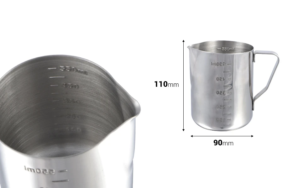 Posuda od nerđajućeg čelika (Inox) sa menzurom i drškom 550mL Posuda od nerđajućeg čelika (Inox) sa menzurom i drškom 550mL