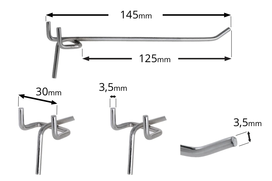 Metalna kukica 145mm za izlaganje proizvoda - 20 kom-
