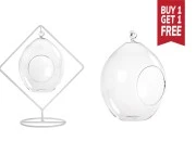 Stakleni dekorativni svećnjak sa belom metalnom osnovom-slika_proizvoda