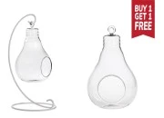 Dekorativni svećnjak, ukrasno staklo u obliku sijalice sa belim metalnim postoljem-slika_proizvoda