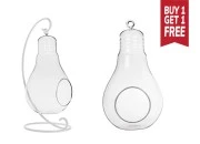 Ukrasno staklo u obliku lampe, privezak   na  belom metalnom postolju