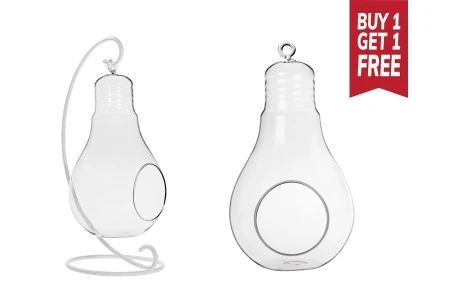 Ukrasno staklo u obliku lampe, privezak   na  belom metalnom postolju-1