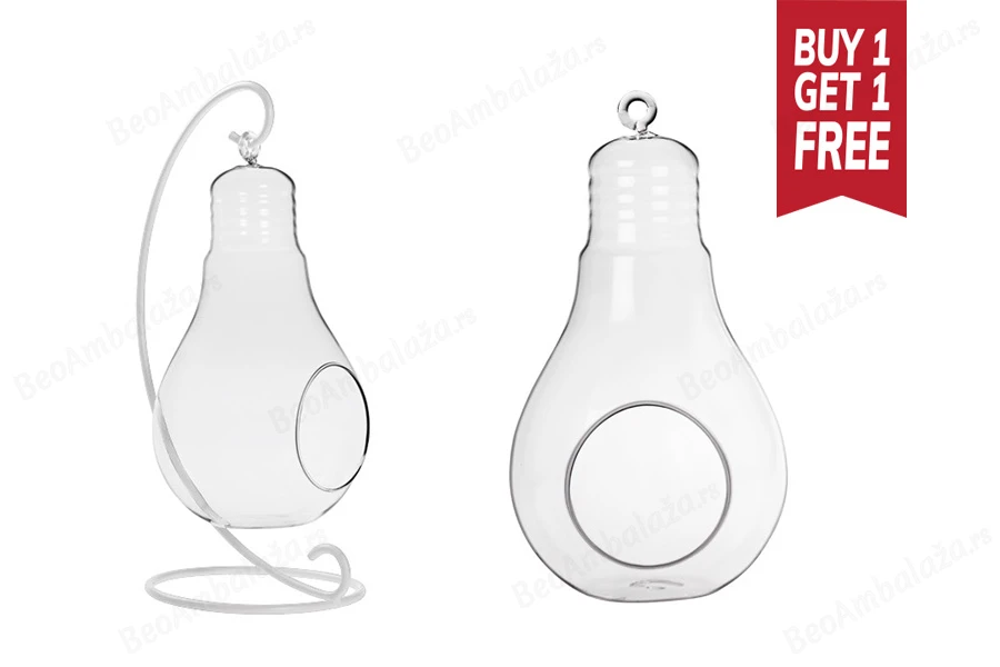 Ukrasno staklo u obliku lampe, privezak   na  belom metalnom postolju-slika_proizvoda