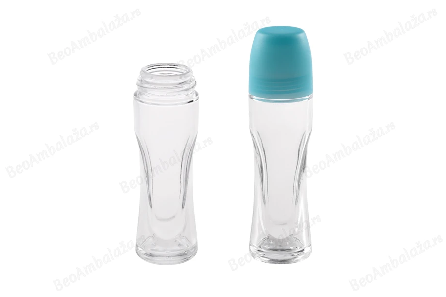 Staklena roll-on bočica 70mL sa tirkiznim plastičnim zatvaračem-