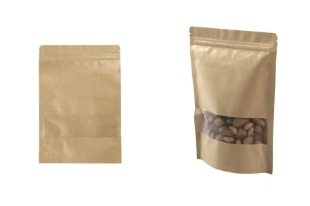 Kraft DoyPack kesice sa zip zatvaranjem i prozorom, unutrašnjom i spoljašnjom providnom oblogom, ovalnim dnom i sa mogućnošću termo zatvaranja 180x40x260 mm - 100 kom-1