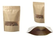 Kraft DoyPack kesice sa zip zatvaranjem i prozorom, unutrašnjom i spoljašnjom providnom oblogom, ovalnim dnom i sa mogućnošću termo zatvaranja 200x50x295 mm - 100 kom