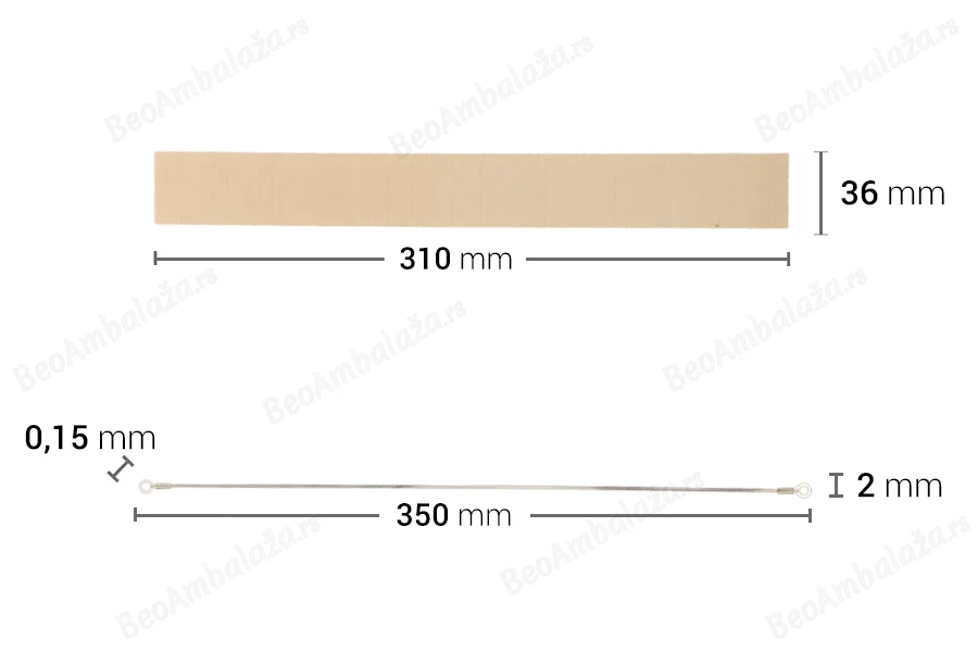 Rezervna tkanina 310x36 mm i žica 350x2 mm za mašinu za termičko zatvaranje-dimenzije_slike
