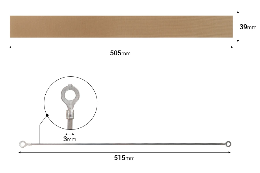 Rezervna tkanina 505x39 mm i žica 515x3 mm za mašinu za termičko zatvaranje