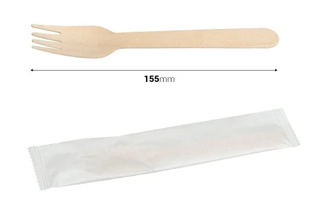 Drvene viljuške 155 mm u papirnoj ambalaži za jednokratnu upotrebu – pakovanje od 100 komada-2