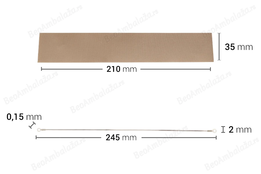 Zamenska tkanina 210x35  mm i žica  245x2 za toplotni ručni zavarivač kesa-dimenzije_slike