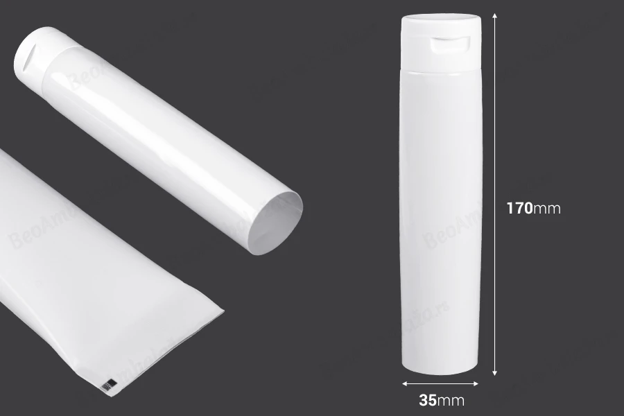 Plastična tuba od 100 ml sa unutrašnjom aluminijumskom oblogom i flip top zatvaračem – 12 komada-dimenzije_slike