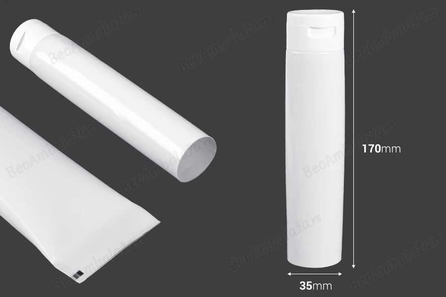 Plastična tuba od 100 ml sa unutrašnjom aluminijumskom oblogom i flip top zatvaračem – 12 komada-dimenzije_slike