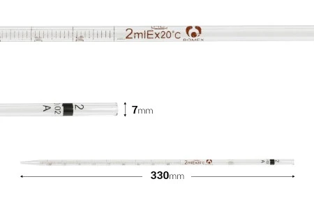 Graduisana staklena pipeta sa definisanom zapreminom od 2 mL-2