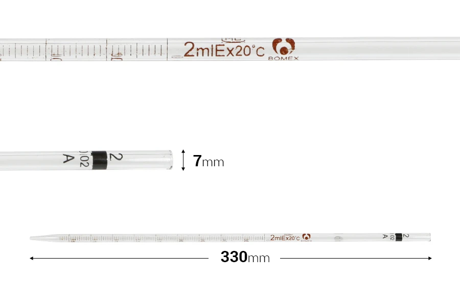 Graduisana staklena pipeta sa definisanom zapreminom od 2 mL Graduisana staklena pipeta sa definisanom zapreminom od 2 mL