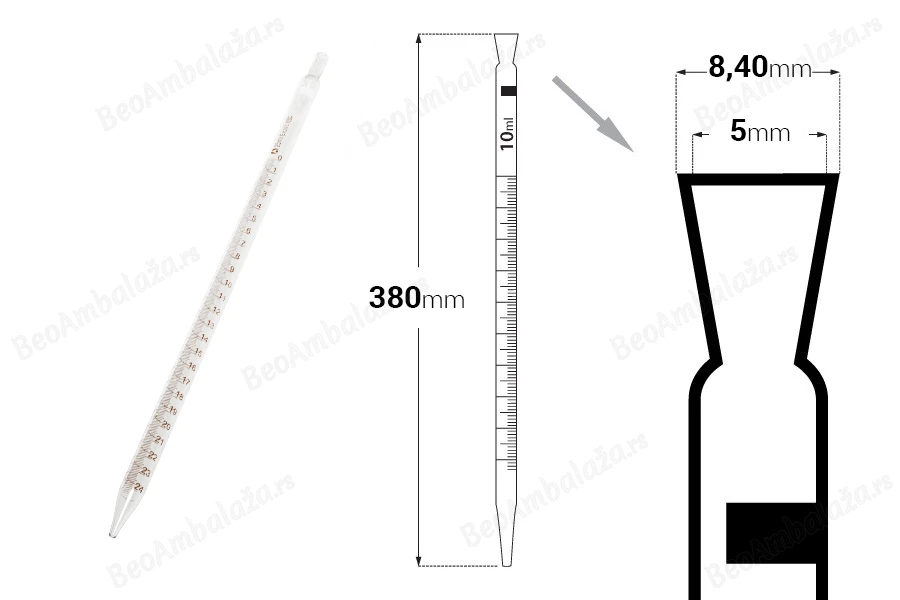 Graduisana staklena pipeta sa definisanom zapreminom od 25 mL-dimenzije_slike