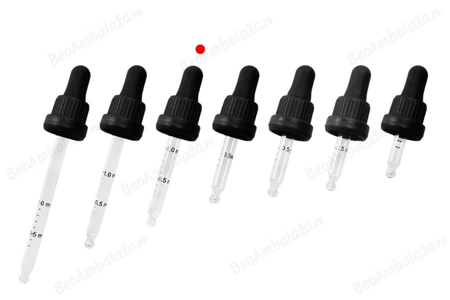 Pipeta od 30mL sa crnim širokim sigurnosnim zatvaračem, oznakama za zapreminu i crnom MAT ili crnom sjajnom gumicom - pojedinačno pakovanje-dimenzije_slike