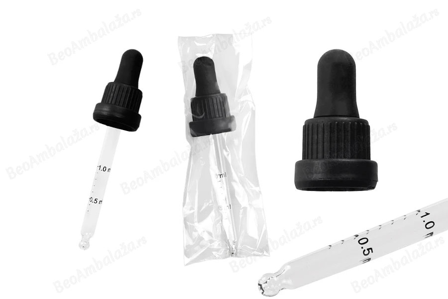 Pipeta od 50mL sa crnim širokim sigurnosnim zatvaračem, oznakama za zapreminu i crnom MAT ili crnom sjajnom gumicom - pojedinačno pakovanje-grupa_slika