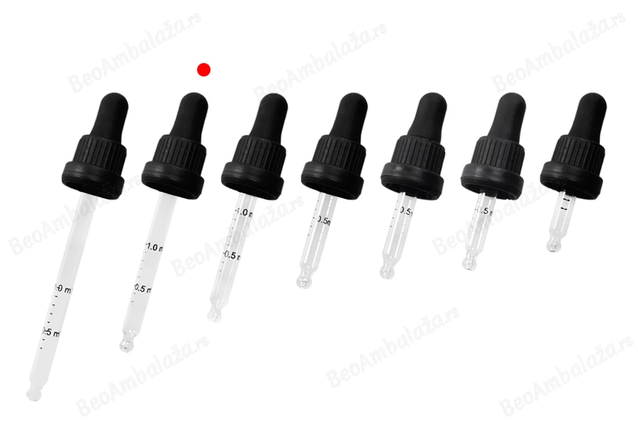 Pipeta od 50mL sa crnim širokim sigurnosnim zatvaračem, oznakama za zapreminu i crnom MAT ili crnom sjajnom gumicom - pojedinačno pakovanje-dimenzije_slike