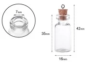 Mala, staklena flašica sa pampurnim zapušačem i kukicom za kačenje ili za dekoraciju, 16x42 mm - 25 kom-dimenzije_slike