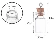 Mala, staklena flašica sa pampurnim zapušačem i kukicom za kačenje ili za dekoraciju, 13x33 mm - 25 kom-dimenzije_slike