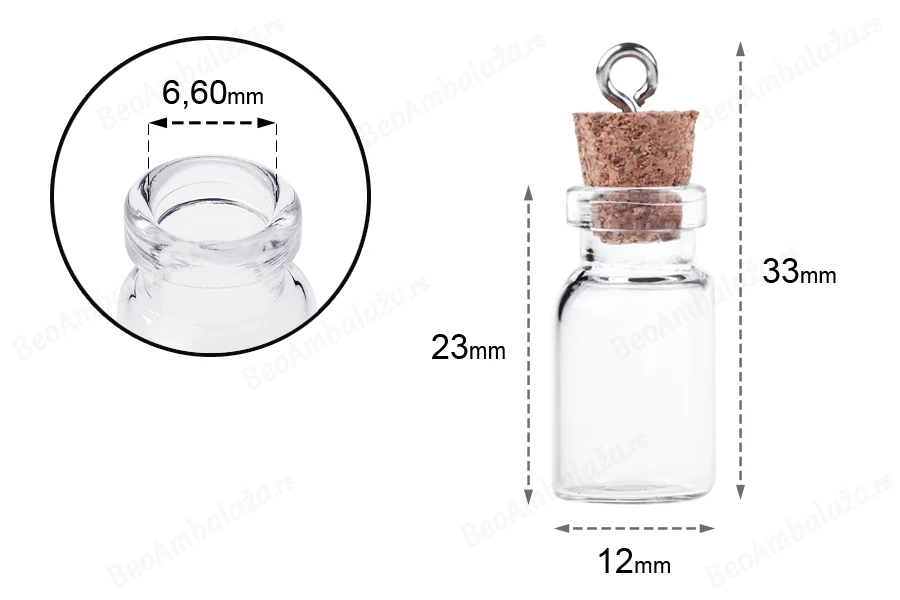 Mala, staklena flašica sa pampurnim zapušačem i kukicom za kačenje ili za dekoraciju, 12x33 mm - 25 kom-grupa_slika