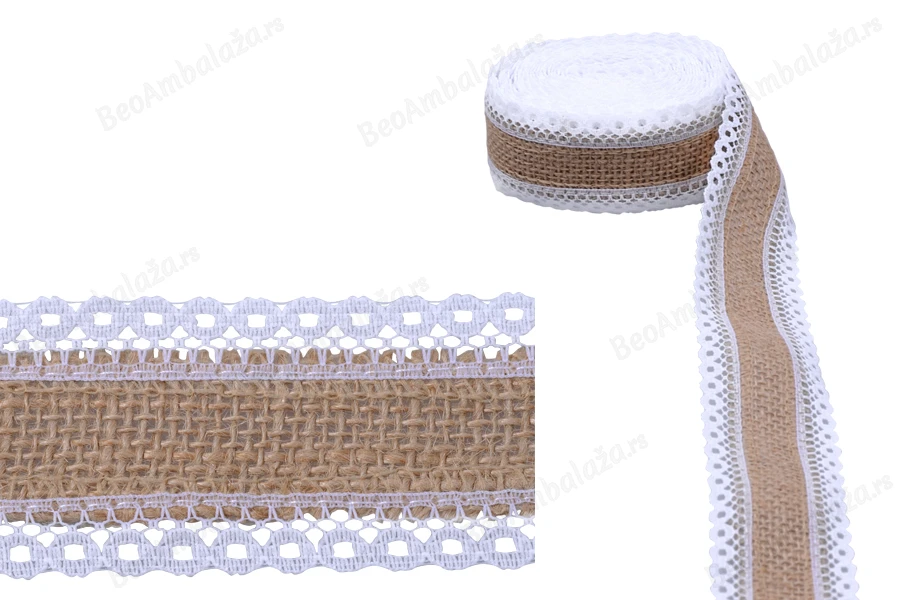 Traka od jute sa čipkom, 40 mm (1 komad je 5m)-slika_proizvoda