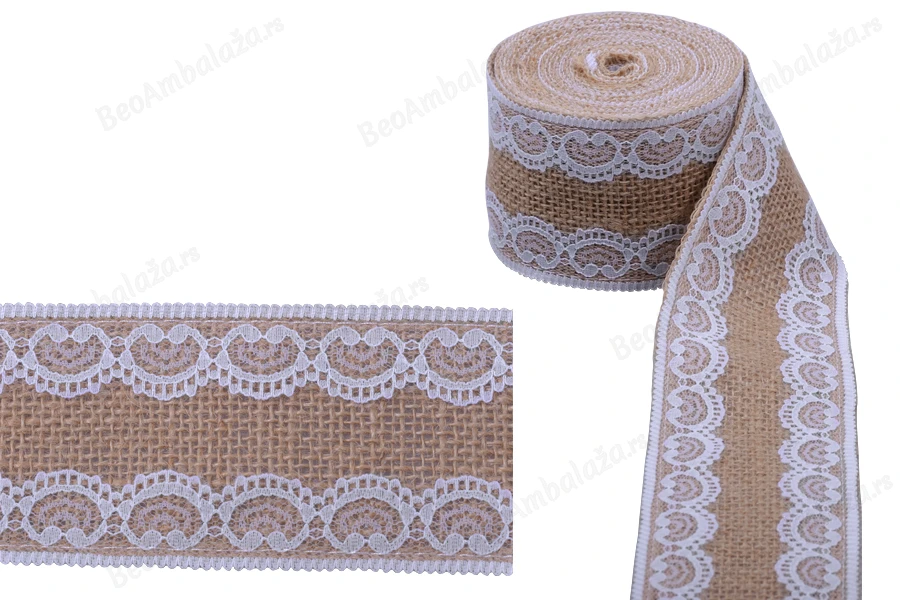 Traka od jute sa čipkom, 60 mm (1 komad je 5m)-slika_proizvoda