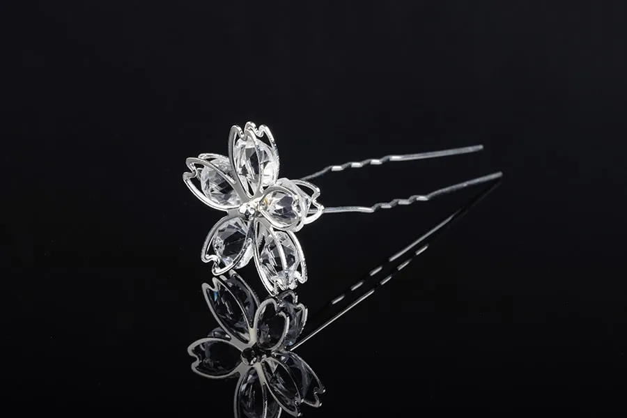 Dekorativna metalna ukosnica sa kamenčićima, u obliku cvetića (širina 27 mm) - 20 kom-dimenzije_slike