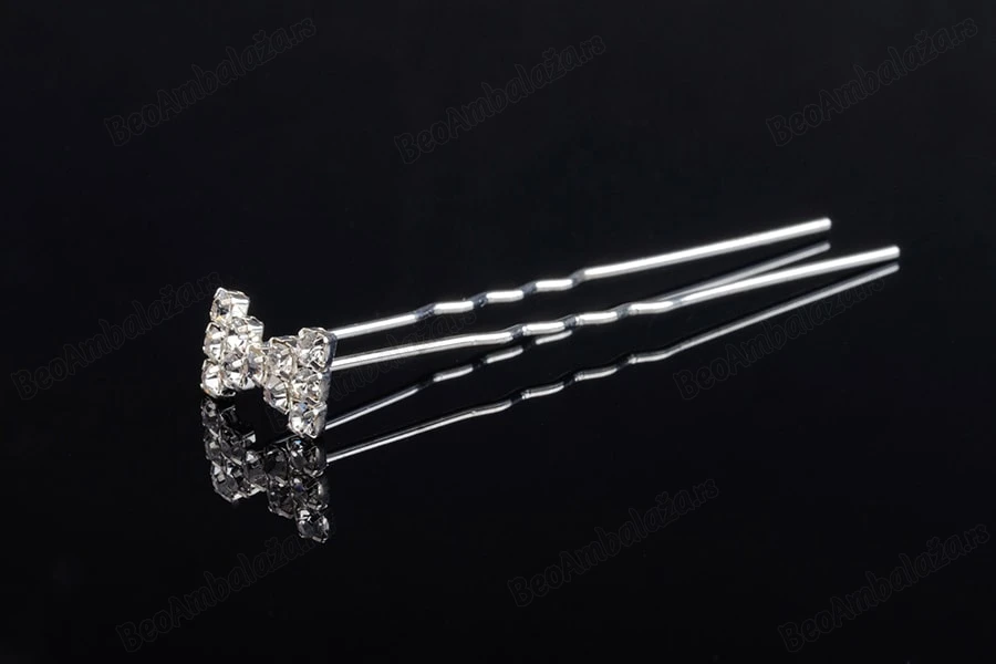Dekorativna metalna ukosnica sa kamenčićima, u obliku mašne (širina 14 mm, visina 9 mm) - 20 kom-dimenzije_slike