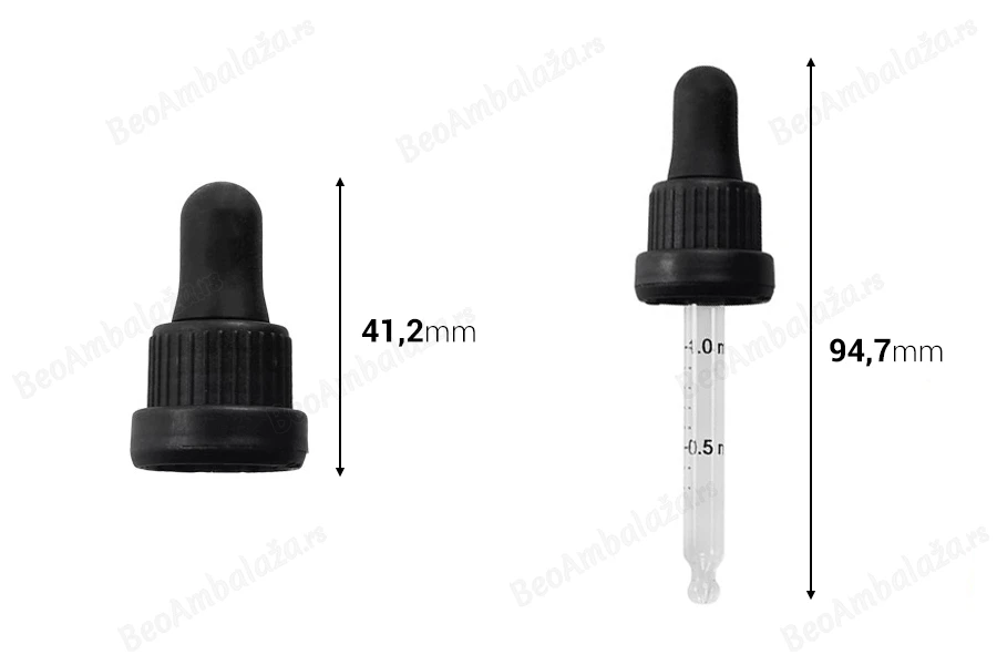 Pipeta od 30mL sa crnim širokim sigurnosnim zatvaračem, oznakama za zapreminu i crnom MAT ili crnom sjajnom gumicom - pojedinačno pakovanje-grupa_slika