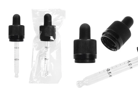 Pipeta od 30mL sa crnim CRC sigurnosnim zatvaračem, oznakama za zapreminu i MAT crnom gumicom - pojedinačno pakovanje-1