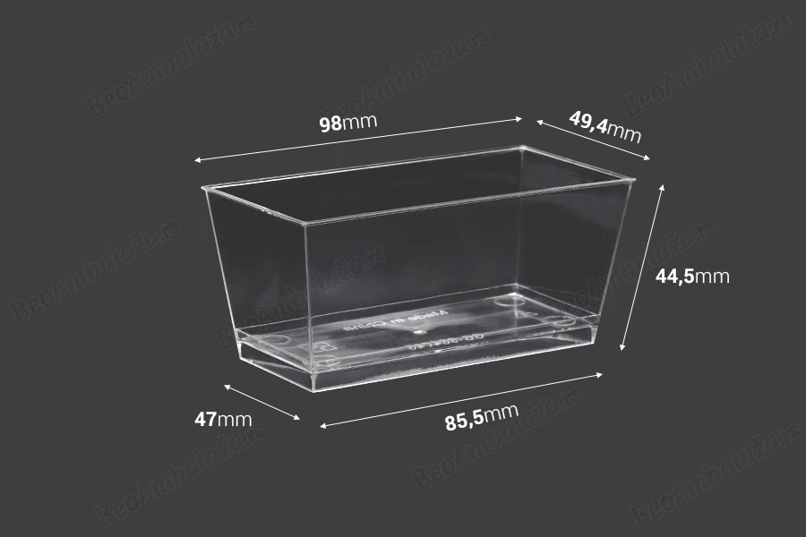 Plastična četvrtasta posudica za slatko 140mL - 25 kom-dimenzije_slike