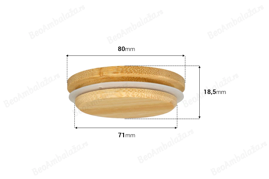 Drveni poklopac sa gumicom za tegle sa unutrašnjim prečnikom grla 71 mm-