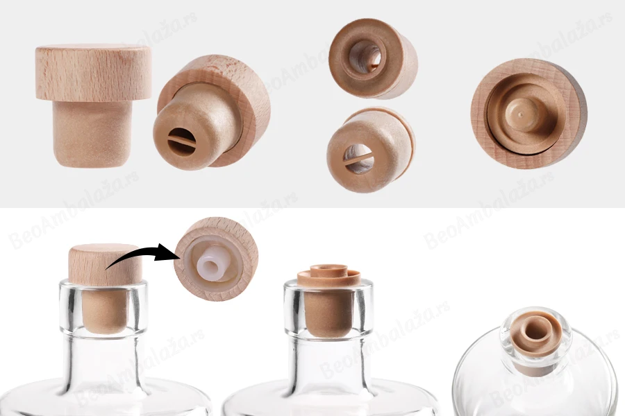 Čep od sintetičke silikonske plute f23 mm sa dozerom i drvenom odvojivom glavom-
