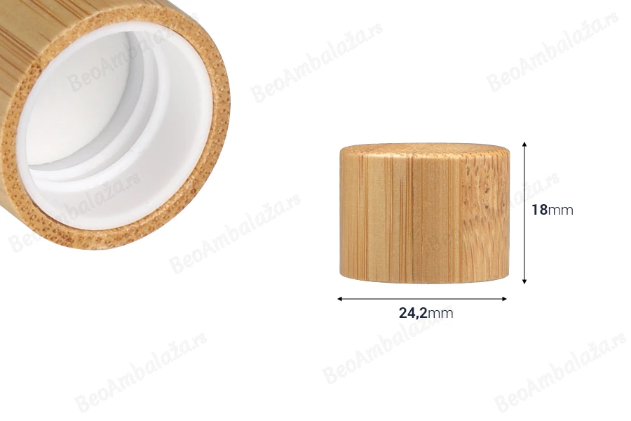 Plastični zatvarač PP18 sa presvlakom od bambusa , unutrašnjom zaptivkom i plastičnim čepom-dimenzije_slike