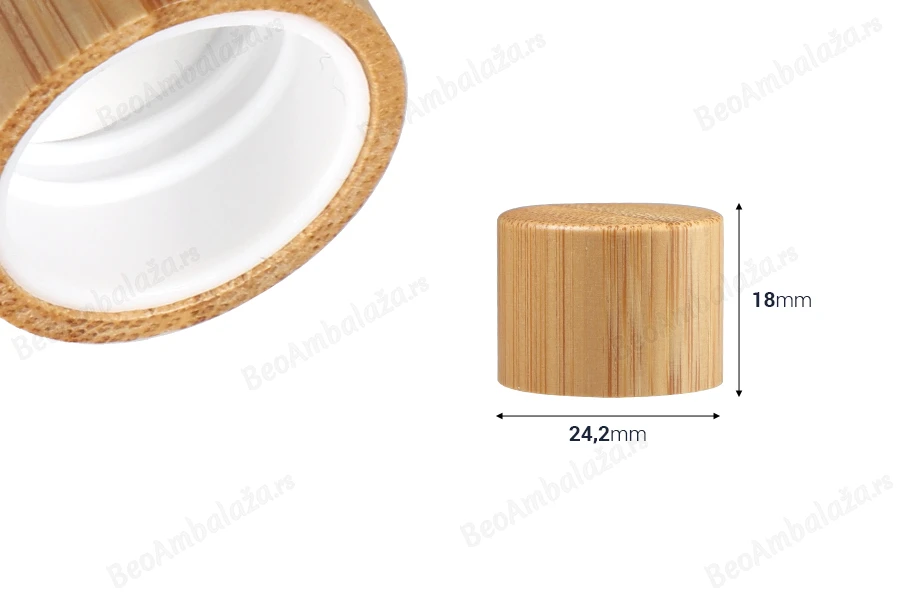 Plastični zatvarač PP18 sa presvlakom od bambusa, unutrašnjim lajnerom i plastičnim regulatorom protoka sa zapušačem-dimenzije_slike