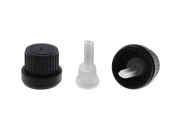 Plastični crni široki sigurnosni zatvarač PP18 sa unutrašnjom kapaljkom 28 mm