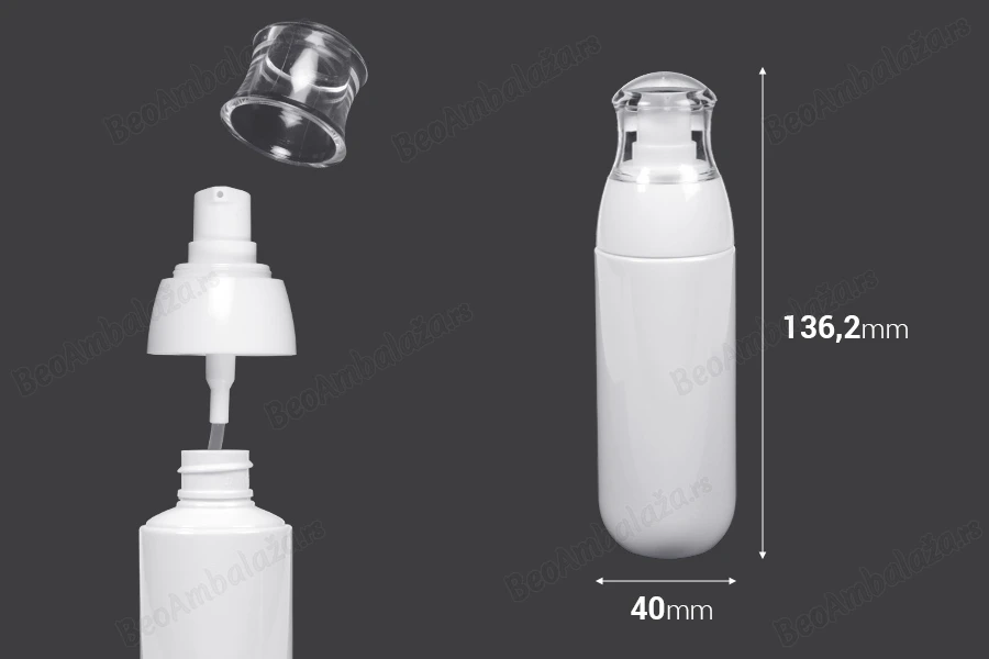 Plastična PET bočica od 80mL sa belom pumpicom i providnim zatvaračem-dimenzije_slike