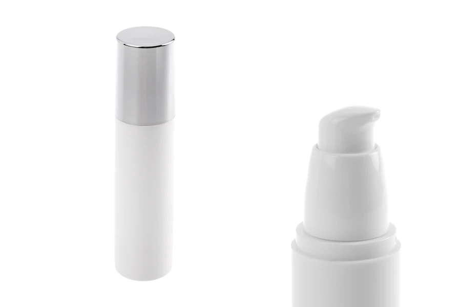 Airless bela bočica 50mL za kreme sa srebrnim zatvaračem Airless bela bočica 50mL za kreme sa srebrnim zatvaračem