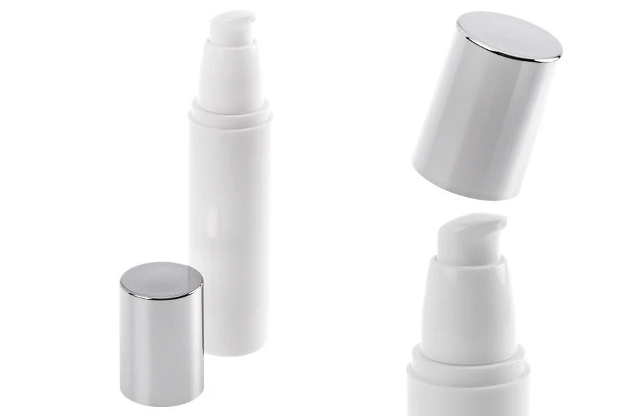 Airless bela bočica 50mL za kreme sa srebrnim zatvaračem Airless bela bočica 50mL za kreme sa srebrnim zatvaračem
