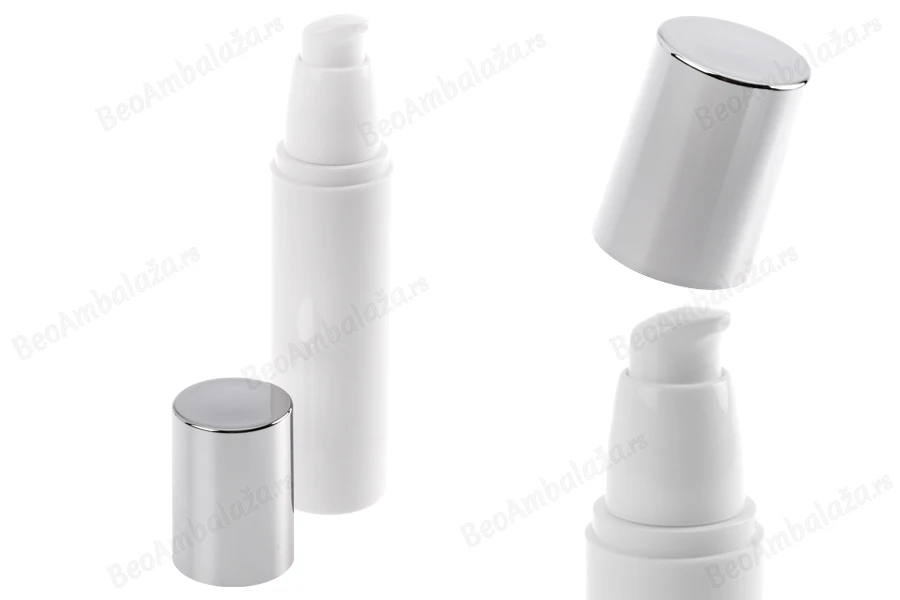 Airless bela bočica 50mL za kreme sa srebrnim zatvaračem-grupa_slika