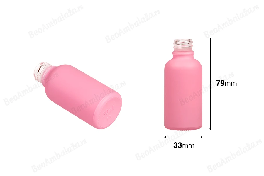 Roze MAT staklena bočica za etarska ulja 30mL, sa grlom PP18 - bez zatvarača-