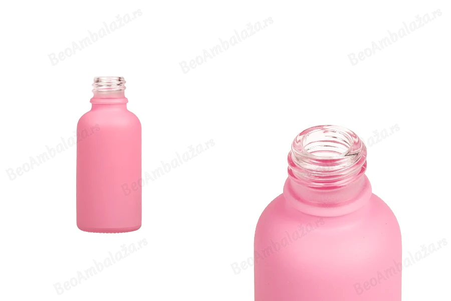 Roze MAT staklena bočica za etarska ulja 30mL, sa grlom PP18 - bez zatvarača-slika_proizvoda