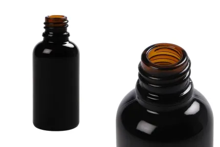 Crna sjajna staklena bočica za etarska ulja 30mL, sa grlom PP18-1